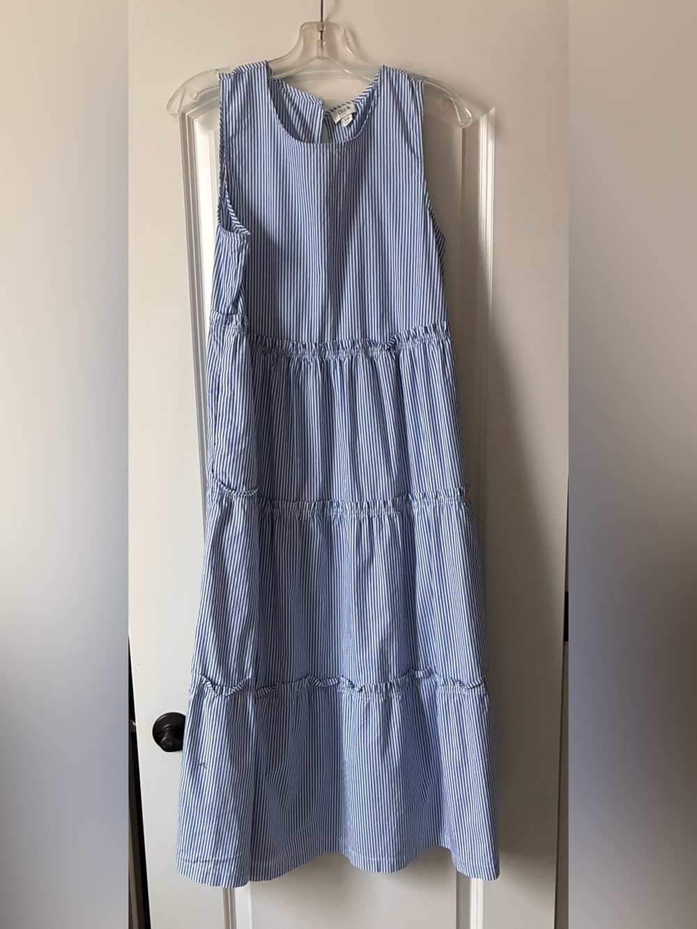 Women’s  Blue & White Striped Tiered Sleeveless Dress